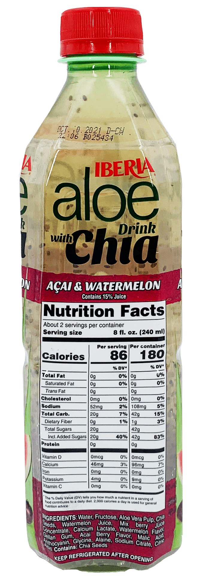Iberia Aloe Vera Drink with Chia - Acai & Watermelon 16.9 oz - Iberia Foods